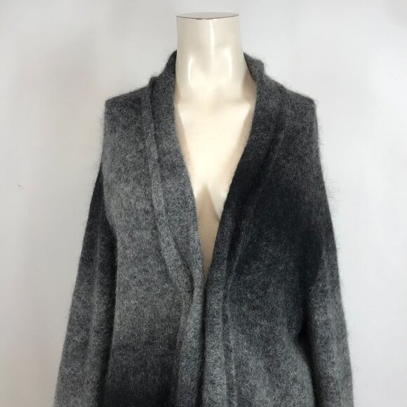 EILEEN FISHER - WOMEN'S LARGE - BLACK /GRAY OPEN FRONT MOHAIR BLEND CARDIGAN - Picture 2 of 9